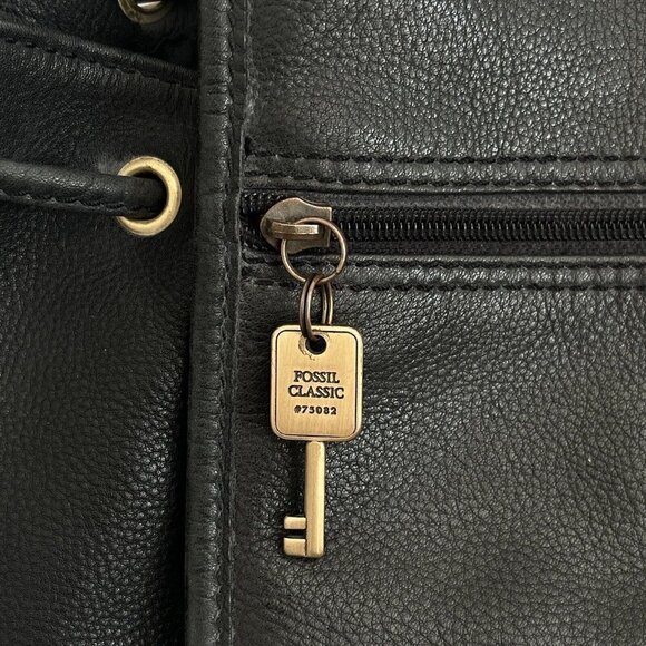 Fossil Classic Rucksack Backpack Black Leather Satchel Messenger Bag Purse Key - Picture 5 of 16